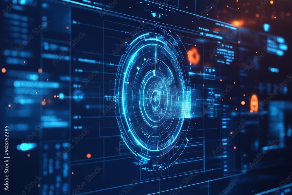 Poster futuristic military hud interface 3d global world explosion with targeting and digital dashboards