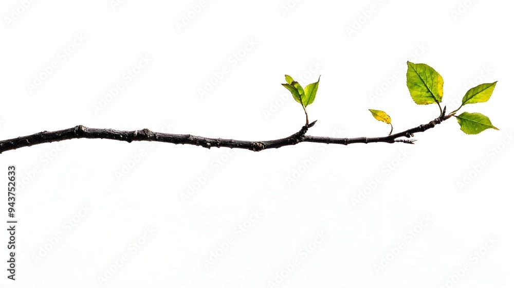 Poster serene single tree branch with a few verdant leaves casting gentle shadows offering ample copy space