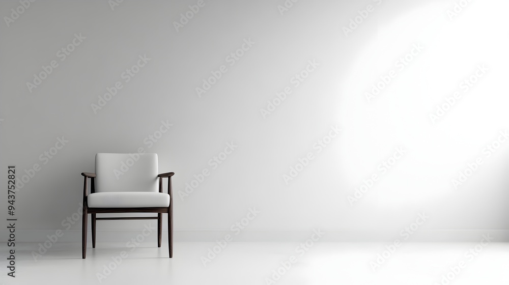 Poster minimalist clean and serene image of a single chair placed in an empty white room providing ample co