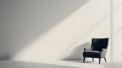 Lone chair positioned in a stark white studio or room setting providing ample copy space and a minimalist contemporary backdrop for product presentation photography or design composition