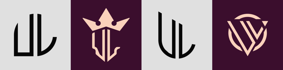 Creative simple Initial Letters UL Logo Designs Bundle.