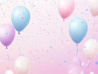 Festive Balloons and Confetti on Pink Background for Celebration or Party Invitation