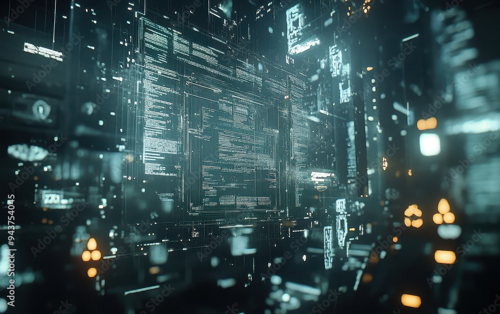 Poster abstract futuristic cyberspace background with glowing data and lines.