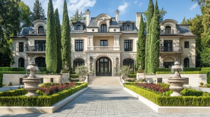 Obraz premium Elegant French-Style Mansion with Lush Gardens