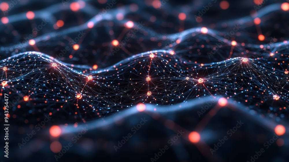 Poster abstract network connection with red and blue lights - futuristic technology background