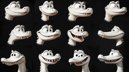A collection of animated dragon character expressions showcasing various emotions.