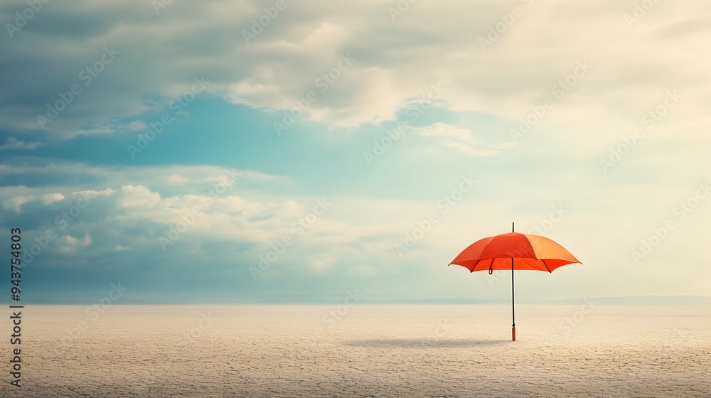 Poster a lone umbrella standing in the middle of a vast open and empty space creating a serene and contempl