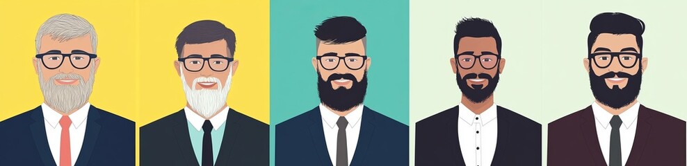 The hairstyles of men, wigs, beards, moustaches, and portraits of hipsters with a drink.