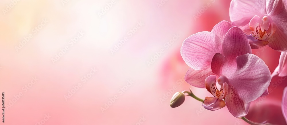 Aufkleber phalaenopsis orchid blossoms on a pink background. with copy space image. place for adding text or d