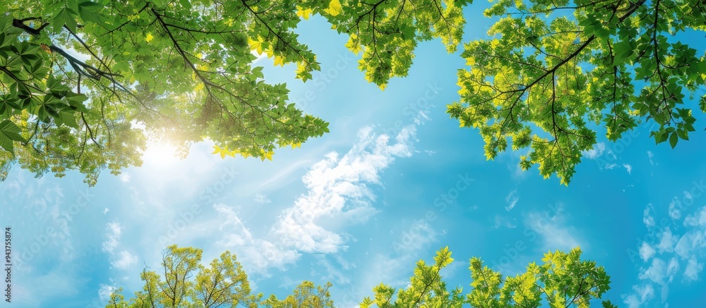 Poster The sky is blue and the leaves are in the forest. with copy space image. Place for adding text or design