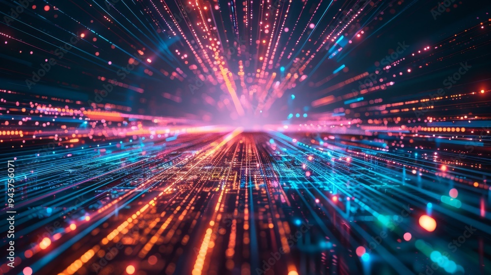 Poster Technological matrix with light trails