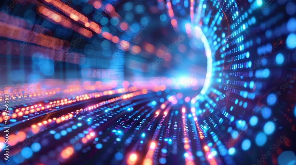 Poster Technological matrix with light trails