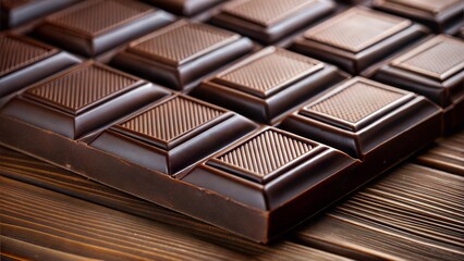 Close-Up of Dark Chocolate Bar on Wooden Surface, Rich and Decadent Sweet Treat