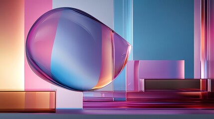 Fototapeta premium Abstract geometric shapes float in a weightless pastel realm, their translucent surfaces softly blending monochrome hues in an ethereal atmosphere