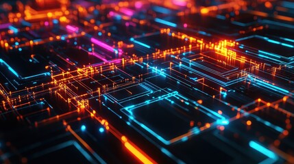 Fototapeta premium Abstract Technology Background with Neon Lights and Glowing Lines.