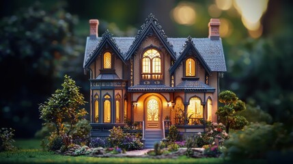 Fototapeta premium Intricate Miniature Victorian-Style House Model