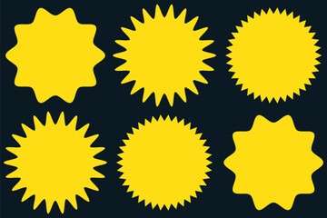 Starburst labels and badges. Special offer sale stickers. Promo icons with star edges. 