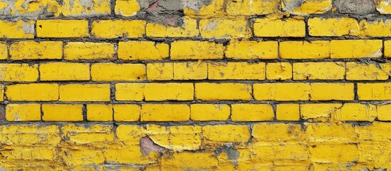 Fototapeta premium Yellow brick wall for use as a background or texture Texture background of an aged yellow brick wall. with copy space image. Place for adding text or design