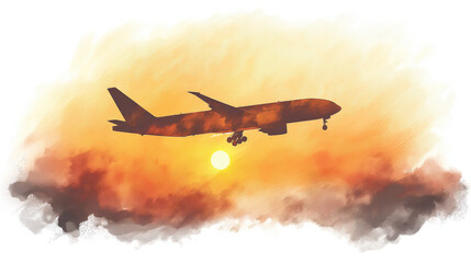 Silhouette of an airplane against a vibrant sunset, capturing the essence of travel and adventure in warm hues.