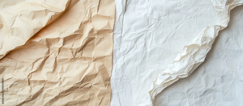 Poster close up of crumpled craft paper alongside carton sheets with copy space