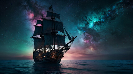 Fototapeta premium pirate ship in the night