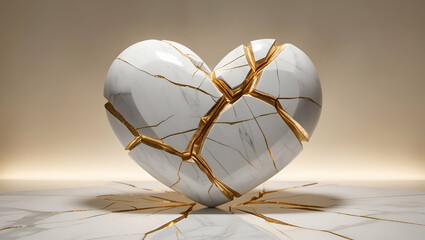 Title: A majestic ornate white marble heart exuding

