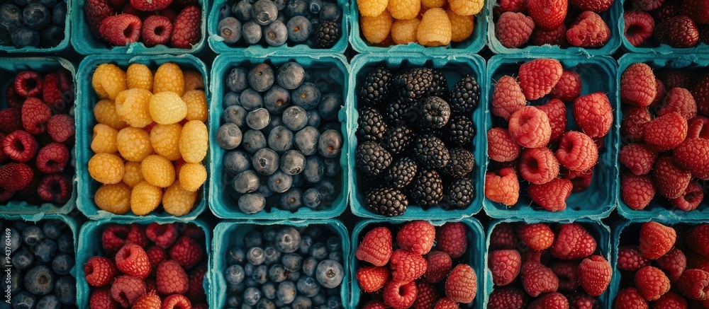 Poster a variety of fresh berries on a neutral background organic and valuable food source top view copy sp
