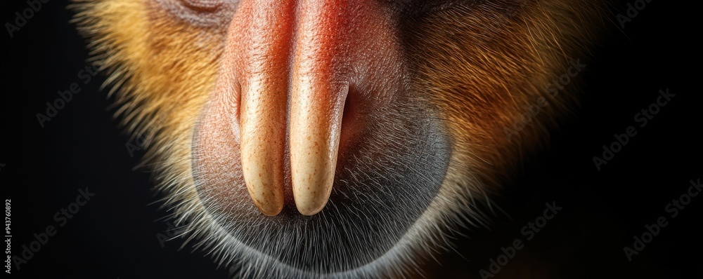 Poster close-up of a proboscis monkey's distinctive nose showcasing its unique adaptation in a detailed and