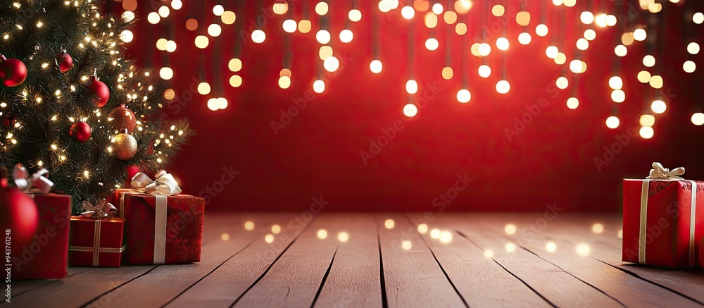 Leinwandbilder Lighting decorations and gifts for a holiday backdrop with space. with copy space image. Place for adding text or design
