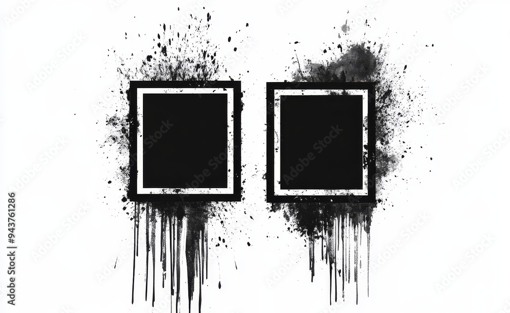 Poster a brush shape with black paint ink color over a square frame creates an abstract background.