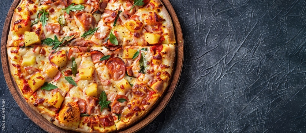 Aufkleber Closed pizza with potato filling vertical image Top view Copy space for text