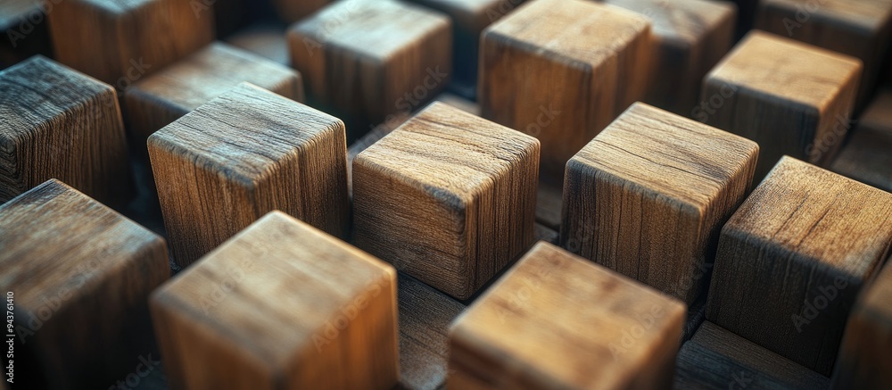 Poster wooden blocks with copy space and a business theme