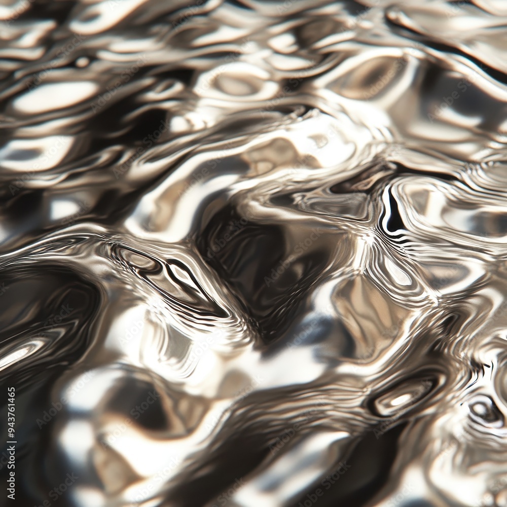 Poster abstract metallic background with wavy and rippling texture in silver tones