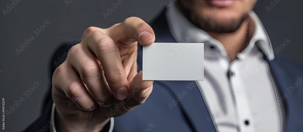 Poster A businessman presents a business card. with copy space image. Place for adding text or design