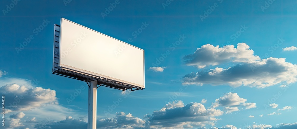 Aufkleber Empty billboard set against a blue sky background for a new advertisement. with copy space image. Place for adding text or design