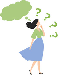 分からなくて考える女性のイラスト