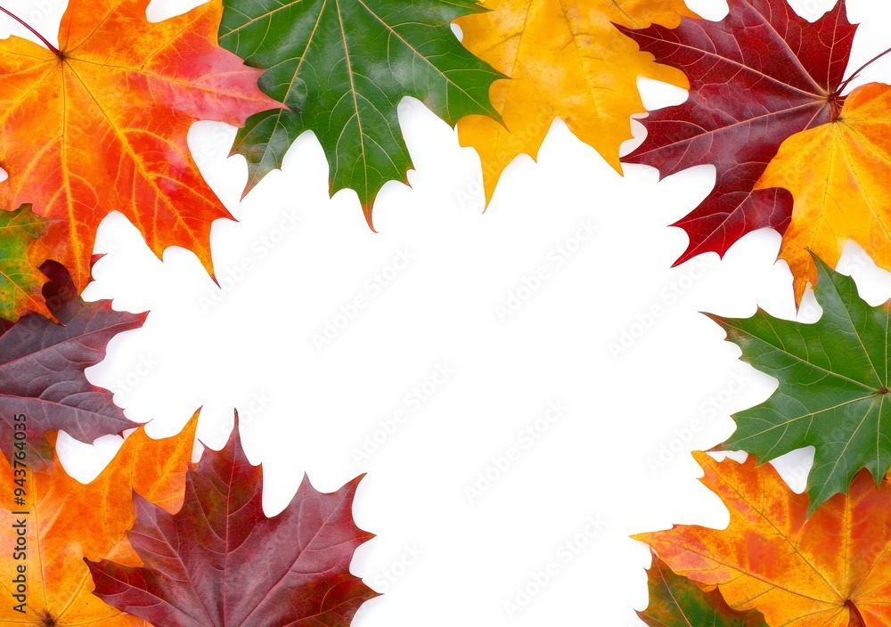 Poster an autumn background with colored maple leaves, isolated on a white background stock image