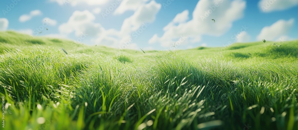 Poster Green grass moving with the wind. with copy space image. Place for adding text or design