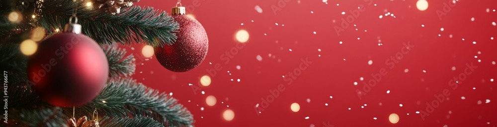 Aufkleber a black background with red ornaments and green pine branches on the right side, and a red backgroun