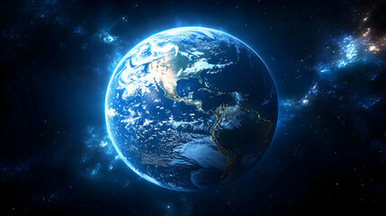 A stunning view of planet Earth from space with stars in the background.