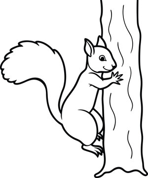 recommend clip art: Fun squirrel climbing up a tree trunk coloring page for kids featuring a simple line art illustration perfect for coloring books
                    