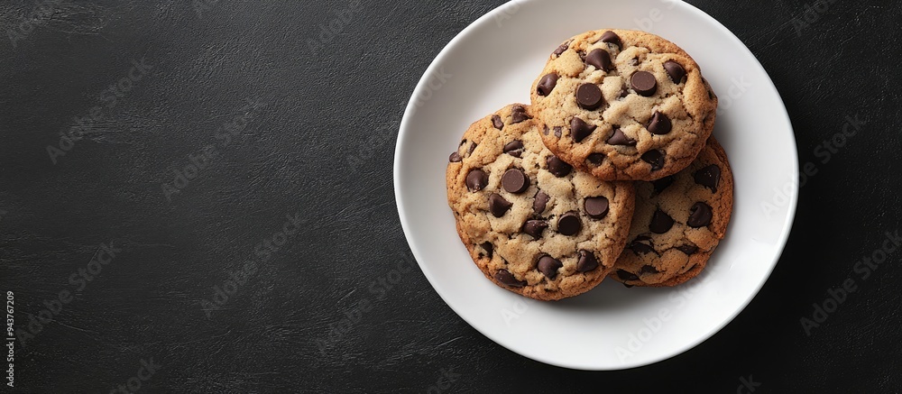 Poster chocolate chip cookies on a plate. with copy space image. place for adding text or design