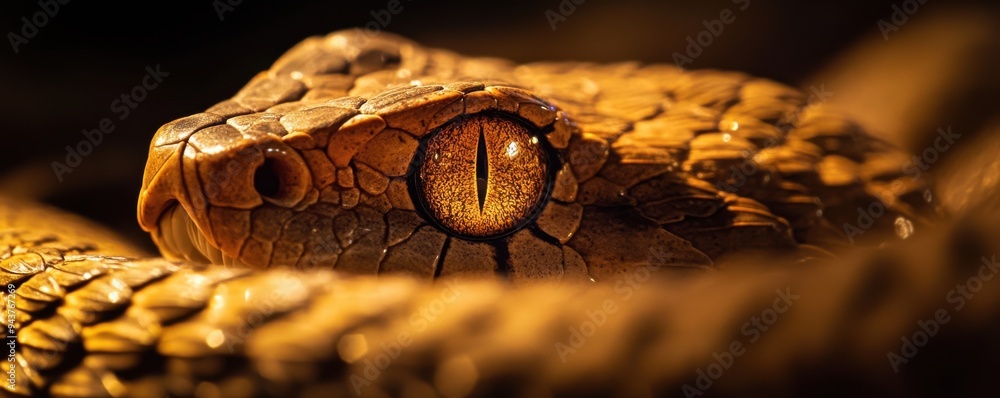 Poster close-up of a snake's eye with intricate scales showcasing the mesmerizing texture and detail of rep