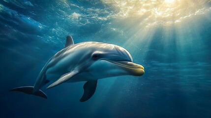 Fototapeta premium Majestic dolphin leaping out of the sea ideal for showcasing the power and elegance of marine animals