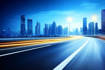 Fototapeta premium Long exposure, high speed traffic light trails over a highway, motorway and junction at night in a big city. Motion blur, light trails over roads.