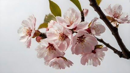 Sakura flowers branch on pink background 