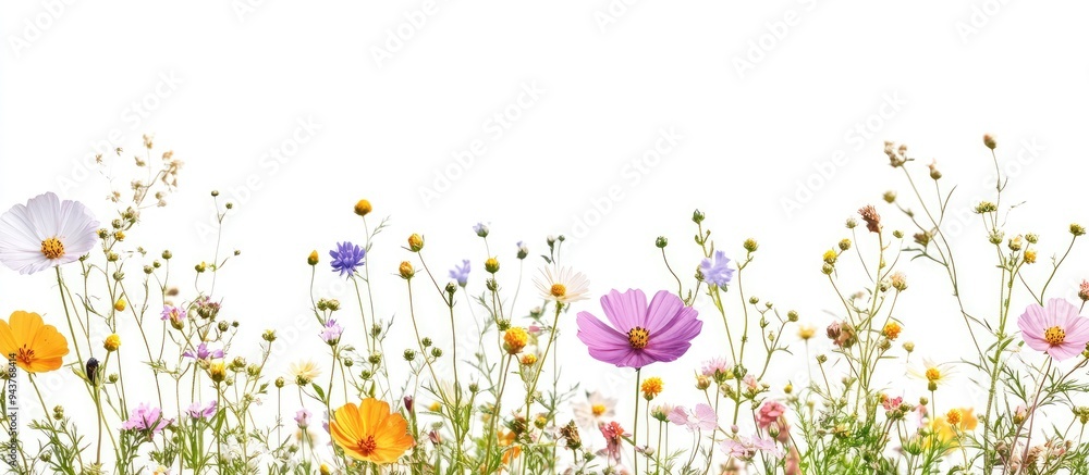 Poster lovely wildflowers on a white background. with copy space image. Place for adding text or design