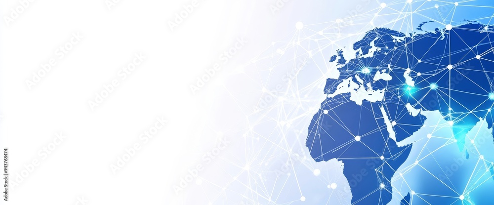 Poster with a globe made of lines on a white background, this banner design has an abstract global network 