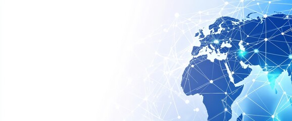 With a globe made of lines on a white background, this banner design has an abstract global network and connectivity theme.