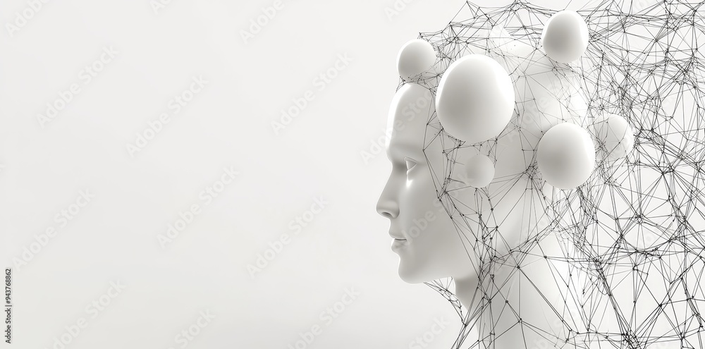 Poster sphere-shaped illustration of people connected by lines on white background with transparent effects